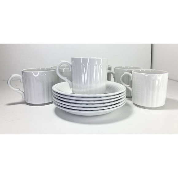 Alfred Meakin LEEDS Shape, Set of 6 Flat Teacups 2 7/8” & Saucers 5 5/6” England - Picture 2 of 8